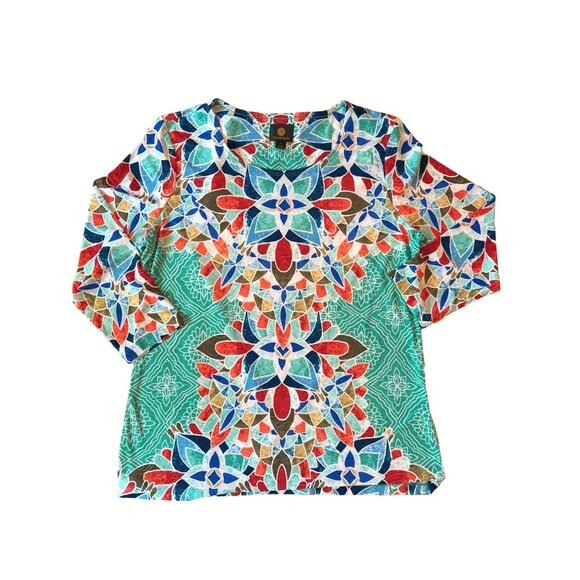 JM Collection Womens Multicolor Floral Print Top Medium - Picture 7 of 7